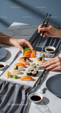 Assorted Sushi Platter with Fresh Fish and Sushi Rolls for Fine Dining