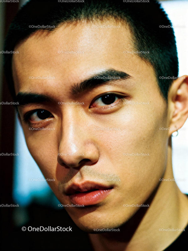 Closeup portrait of young man with intense gaze