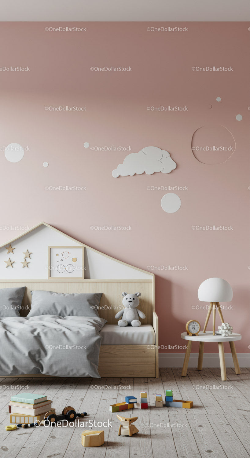 Modern Children's Bedroom with Cloud Wall Art and Playful Decor