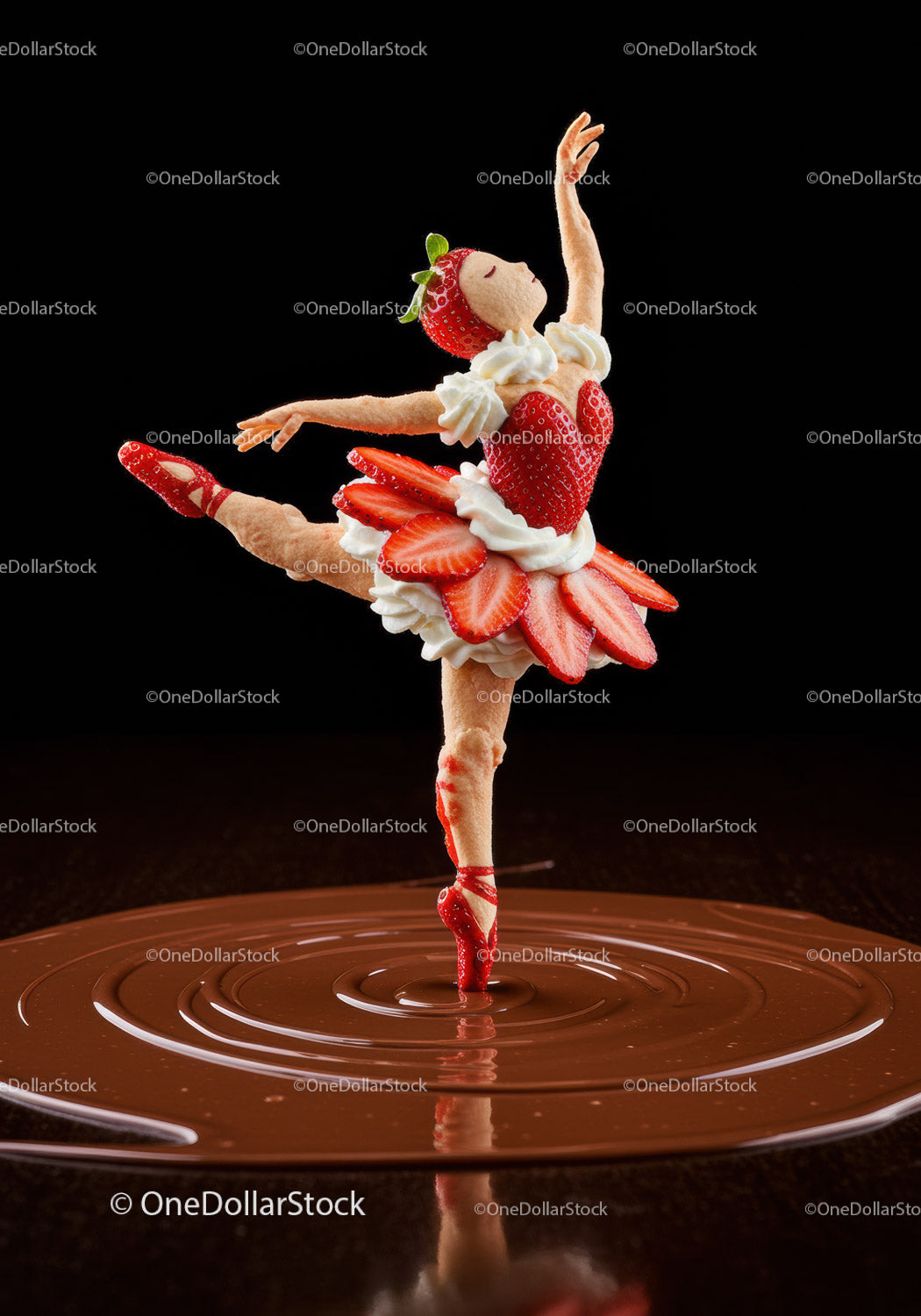 Creative ballerina figurine made of strawberry and cream