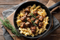 Hearty Beef Stew with Fusilli Pasta and Fresh Herbs