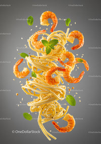 Shrimp Pasta with Fresh Mint and Sesame Seeds