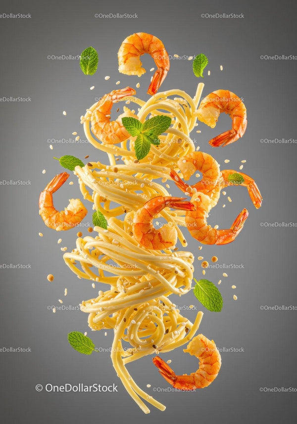 Shrimp Pasta with Fresh Mint and Sesame Seeds