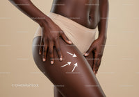 Close-Up of Dark-Skinned Woman Touching Thigh in Beige Underwear
