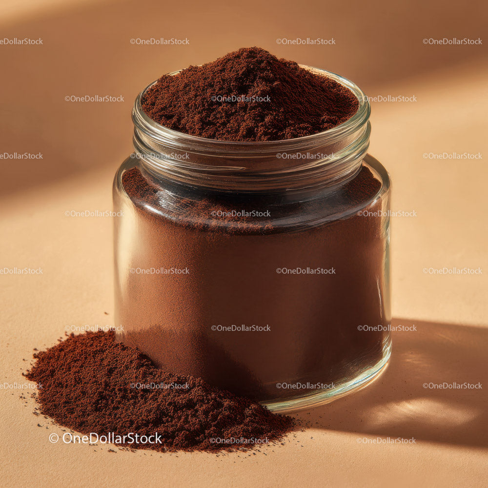 Ground Coffee in a Glass Jar for Breakfast and Coffee Lovers