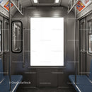 Empty subway car interior with blank advertisement space