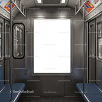 Empty subway car interior with blank advertisement space