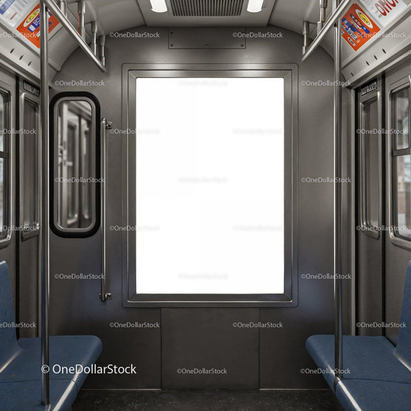 Empty subway car interior with blank advertisement space JPG Mockup Image