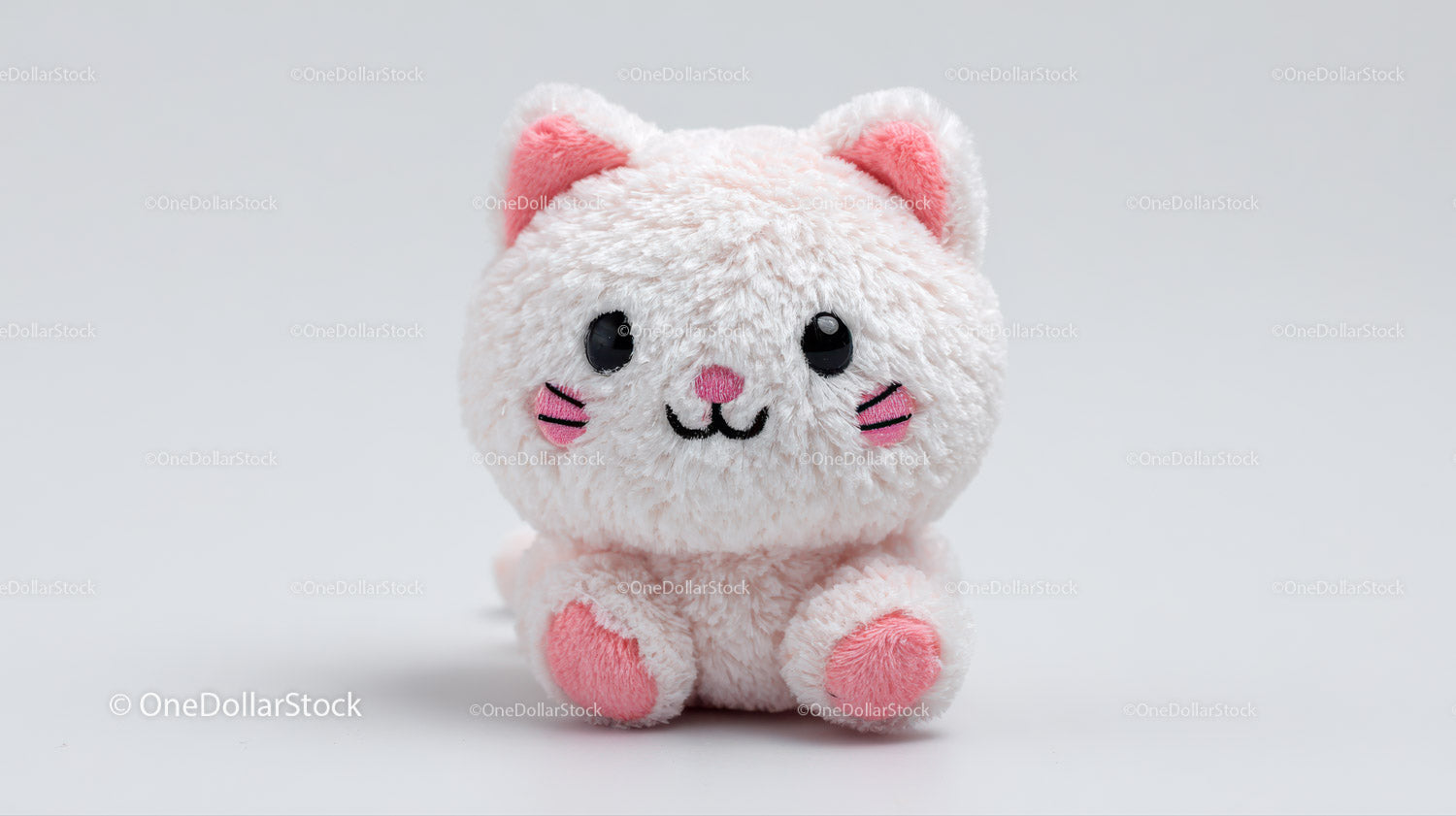Cute Plush Cat Toy with Large Black Eyes and Pink Nose