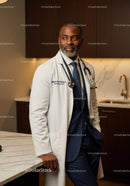 Professional Male Doctor in White Coat Inside Modern Hospital Setting