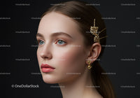 Elegant Woman with Crystal Hair Accessory and Gold Earrings