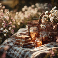 Rustic Bread Basket with Milk Jars and Daisy Flowers in Outdoor Setting