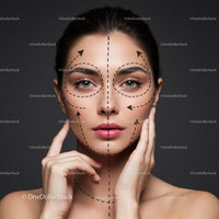 Woman with Facial Markings and Skincare Outlines for Beauty Treatment
