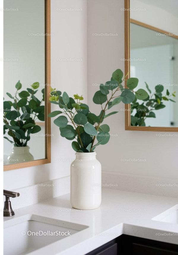Elegant Green Foliage in White Vase for Modern Interior Decor