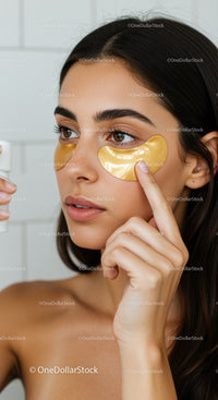 Young Woman Applying Gold Eye Patches for Skin Rejuvenation