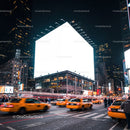 Night traffic and bright billboard in busy city intersection