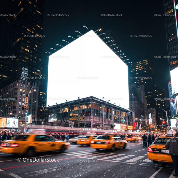 Night traffic and bright billboard in busy city intersection JPG Mockup Image