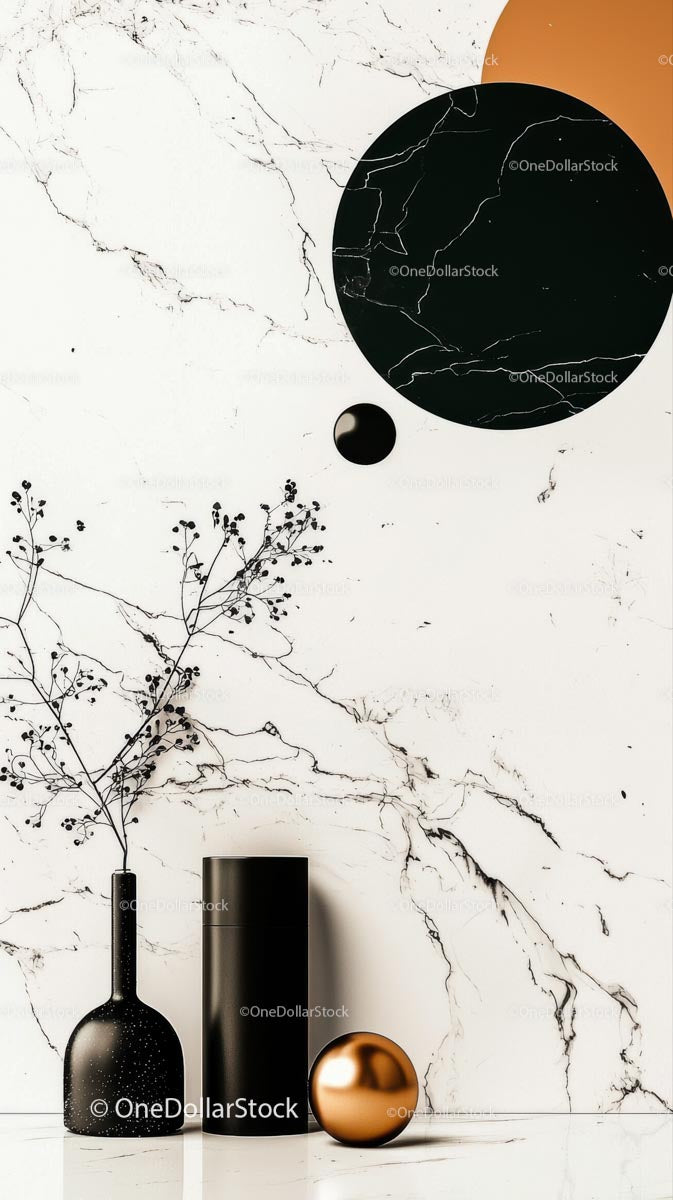 Minimalist Decor with Black Vases and Metallic Sphere in Modern Interior