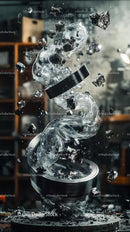 Abstract Ice Sculpture with Floating Elements for Artistic Display