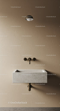 Contemporary Minimalist Bathroom Wall with Concrete Sink and Wall-Mounted Faucet