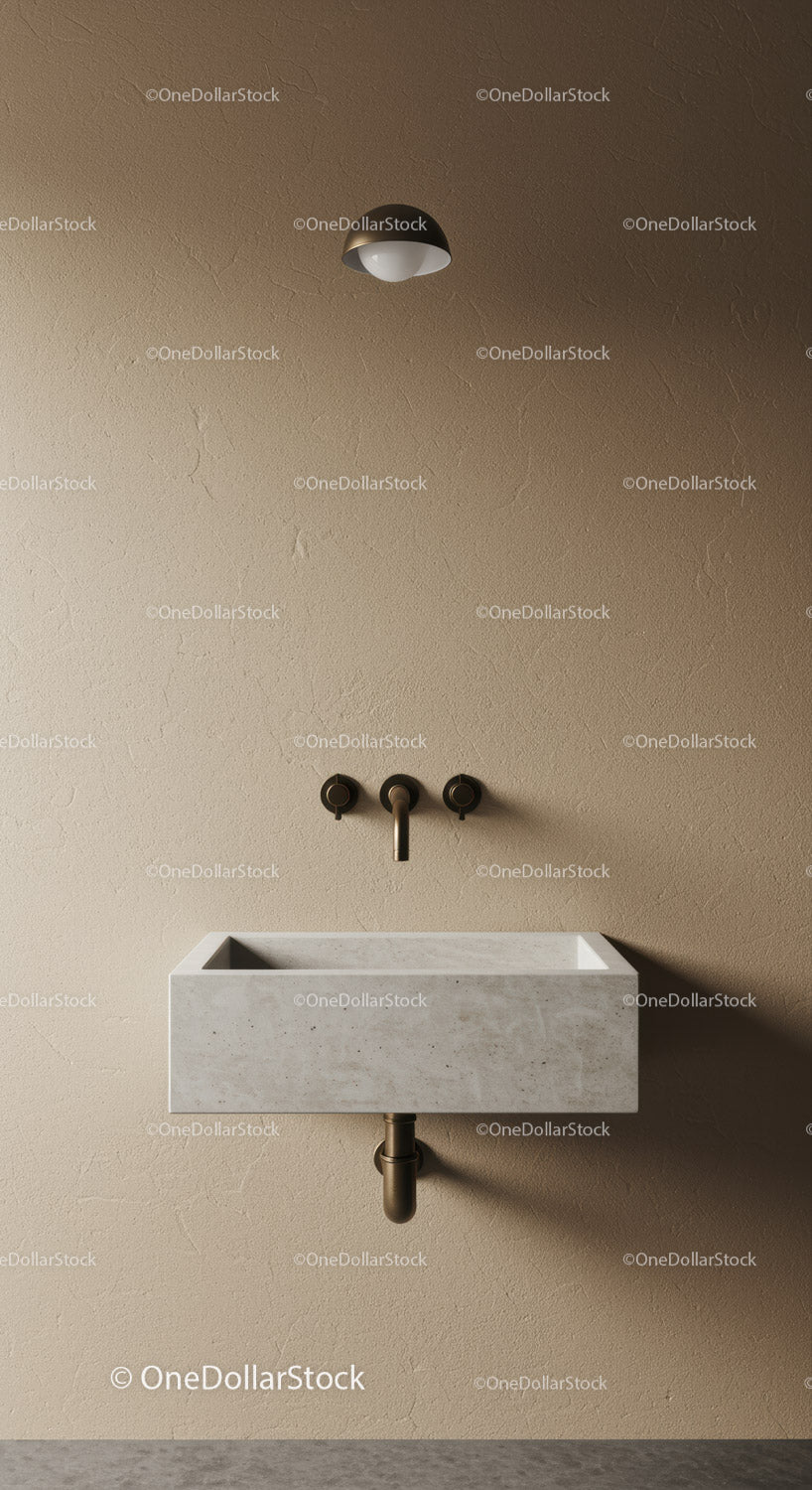 Contemporary Minimalist Bathroom Wall with Concrete Sink and Wall-Mounted Faucet