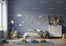 Cozy Children's Bedroom with Plush Toys and Cloud Decorations