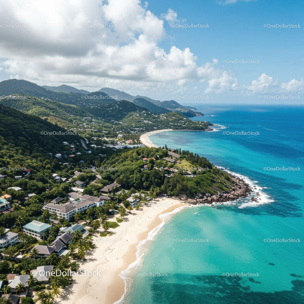 Scenic Tropical Beach with Mountain Backdrop and Crystal Clear Water