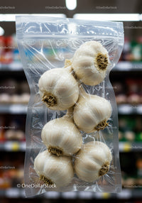 Vacuum Packed Garlic Bulbs in Clear Plastic Bag