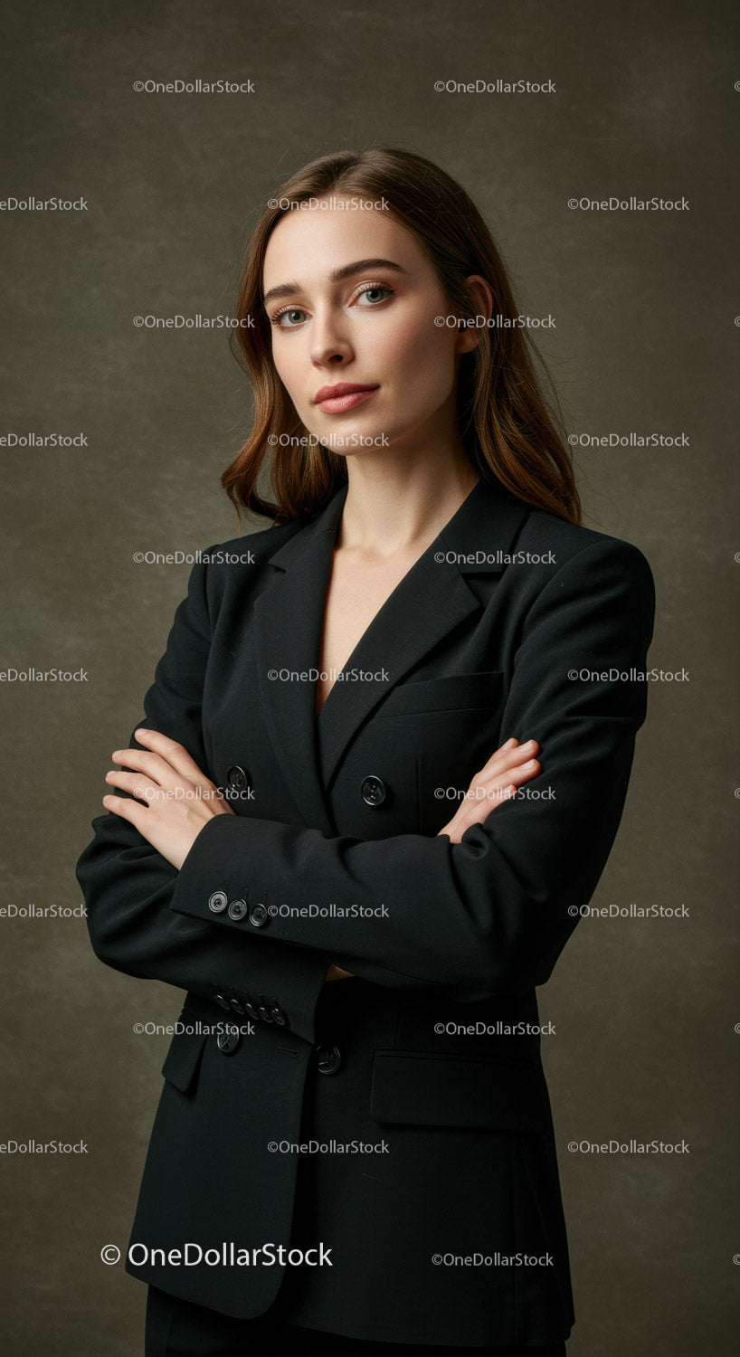 Confident Woman in Elegant Black Blazer for Business and Professional Use