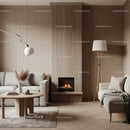 Contemporary Living Room with Wooden Wall and Cozy Fireplace