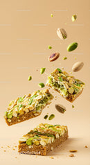 Nut and Seed Energy Bar with Pistachios Breaking Apart