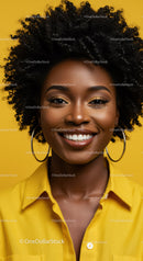 Radiant Black Woman Smiling Portrait with Bright Yellow Background