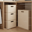 Neat Closet with Storage Boxes and Wooden Shelving for Home Organization