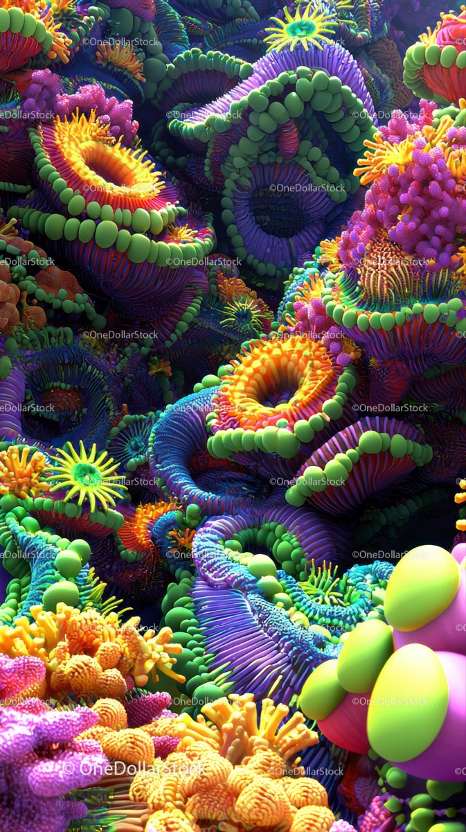 Colorful Coral Reef with Vibrant Sea Anemones and Marine Life