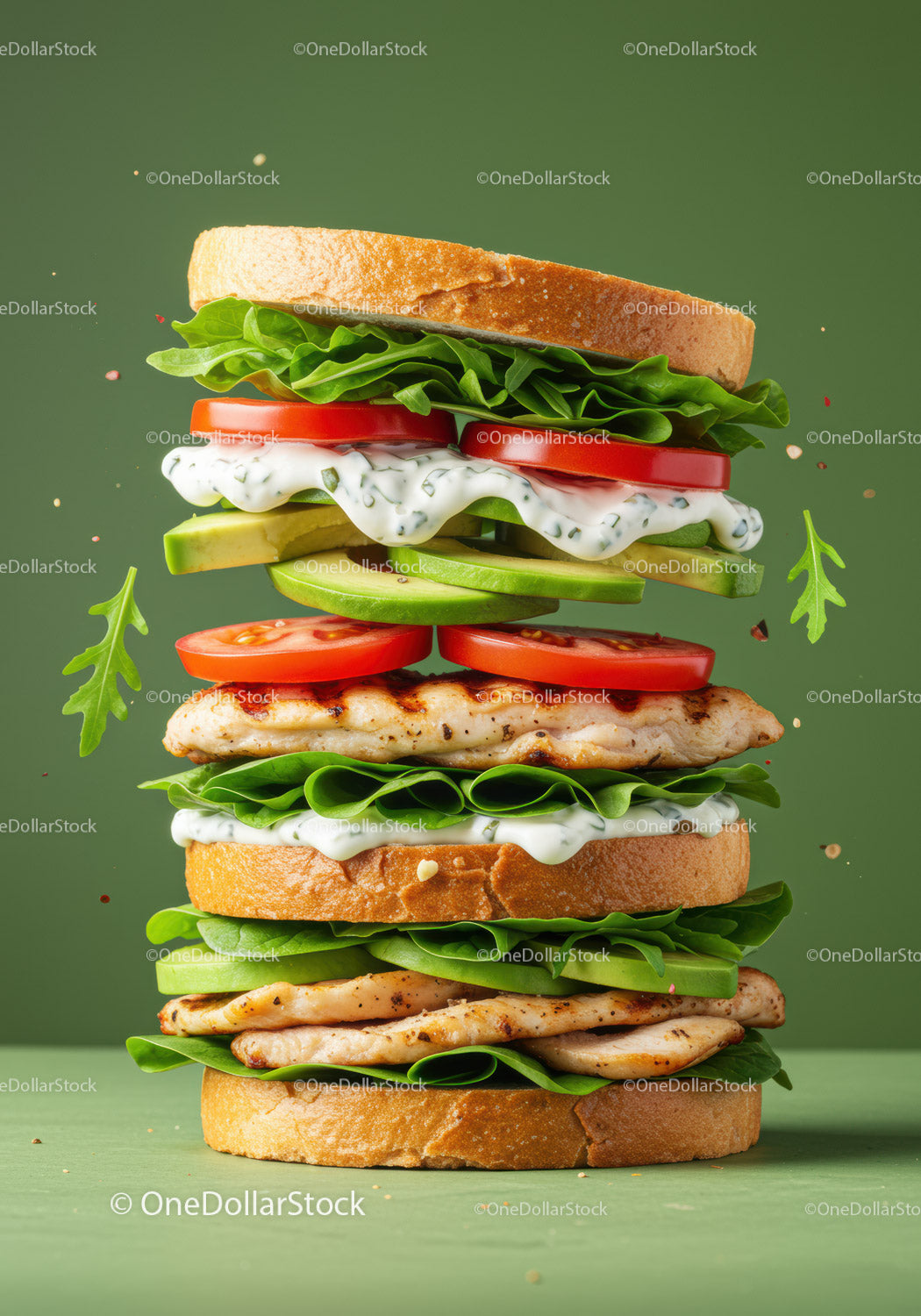 Fresh grilled chicken sandwich with creamy sauce and greens