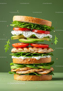 Fresh grilled chicken sandwich with creamy sauce and greens