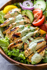 Grilled Chicken Salad with Fresh Vegetables and Herb Dressing