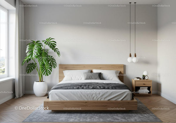 Modern Bedroom with Indoor Monstera and Natural Light