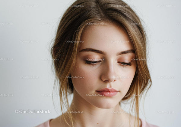 Portrait of a Young Woman with Natural Beauty and Soft Expression