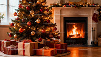 Cozy Christmas Tree with Presents by Warm Fireplace