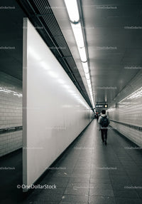 Minimalist Subway Tunnel with Tiled Walls and Modern Lighting