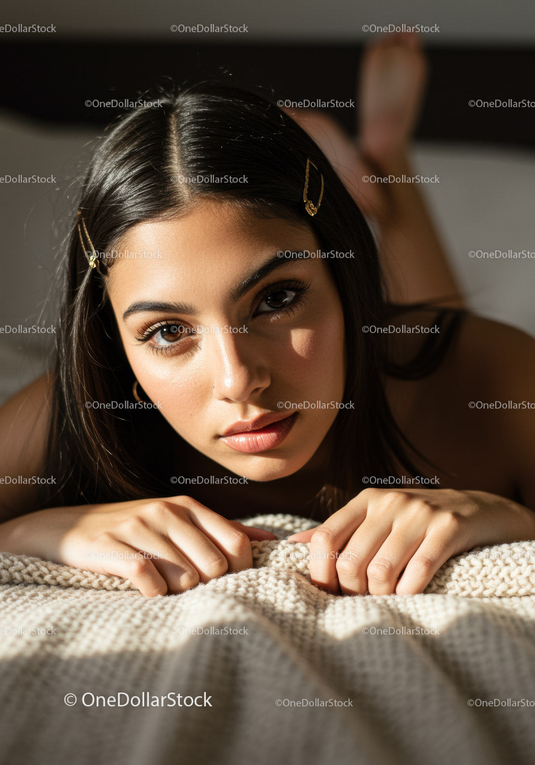Elegant Portrait of a Young Woman with Brown Eyes and Long Dark Hair