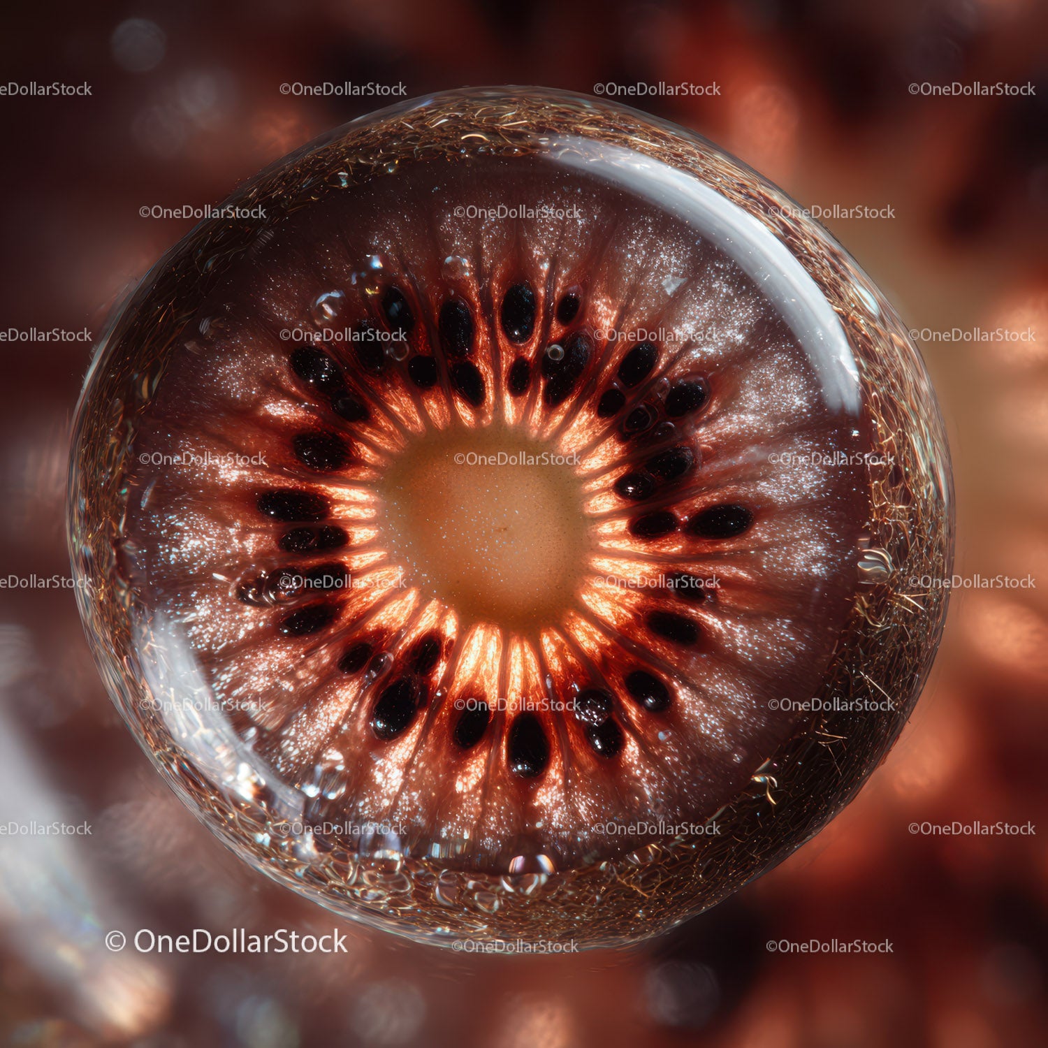 Detailed Slice of Kiwi Fruit with Juicy Seeds and Vibrant Colors