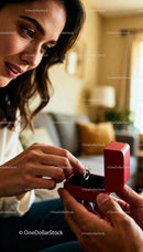 Woman Receiving Diamond Ring in Romantic Home Setting