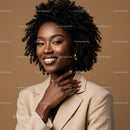 Elegant African American Woman with Curly Hair and Bright Smile