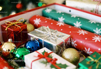 Colorful Christmas Wrapping Paper and Festive Decorations