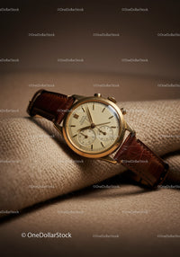 Elegant Gold Wristwatch with Leather Strap and Chronograph Features