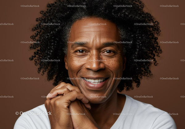 Happy Man with Curly Hair Smiling Portrait, Joyful Expression