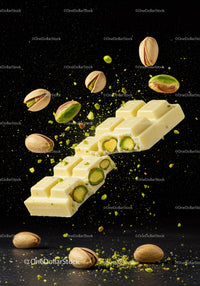 White Chocolate Bar with Pistachio Nuts in Motion