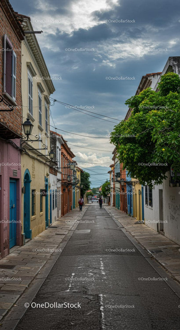 Colorful Residential Street with Quaint Architecture and Lively Atmosphere